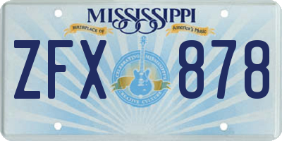 MS license plate ZFX878