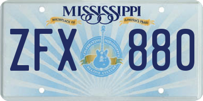 MS license plate ZFX880