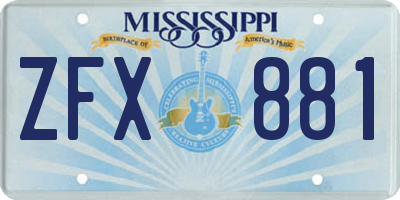 MS license plate ZFX881