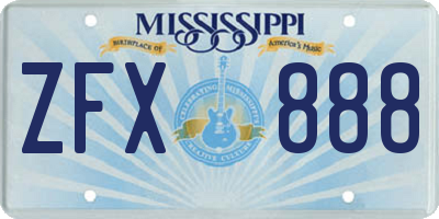 MS license plate ZFX888