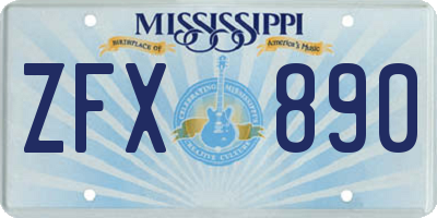 MS license plate ZFX890