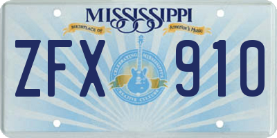 MS license plate ZFX910