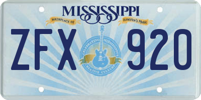 MS license plate ZFX920