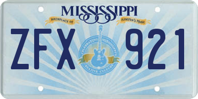 MS license plate ZFX921