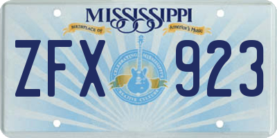 MS license plate ZFX923