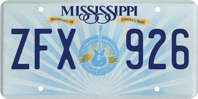 MS license plate ZFX926