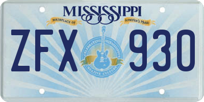 MS license plate ZFX930