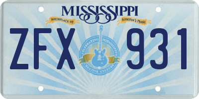 MS license plate ZFX931