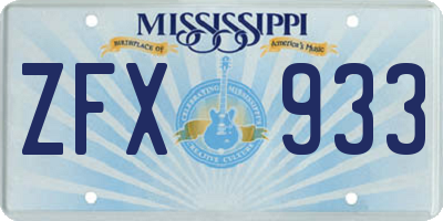 MS license plate ZFX933