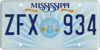MS license plate ZFX934
