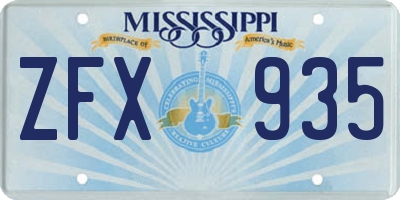 MS license plate ZFX935