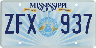 MS license plate ZFX937