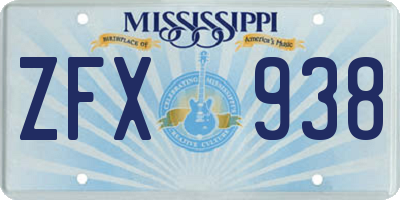MS license plate ZFX938
