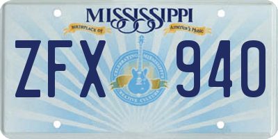 MS license plate ZFX940