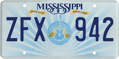 MS license plate ZFX942