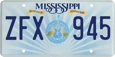 MS license plate ZFX945
