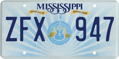 MS license plate ZFX947