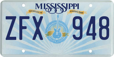 MS license plate ZFX948