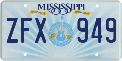 MS license plate ZFX949