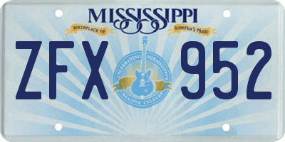 MS license plate ZFX952
