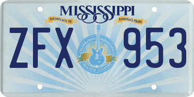MS license plate ZFX953