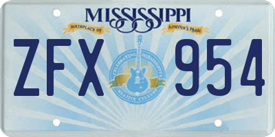 MS license plate ZFX954