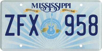 MS license plate ZFX958