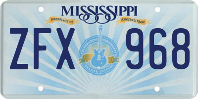 MS license plate ZFX968