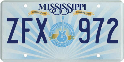 MS license plate ZFX972