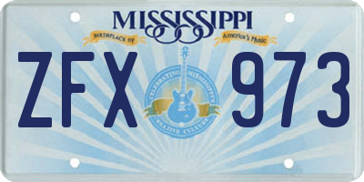 MS license plate ZFX973