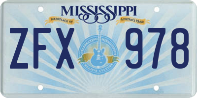 MS license plate ZFX978