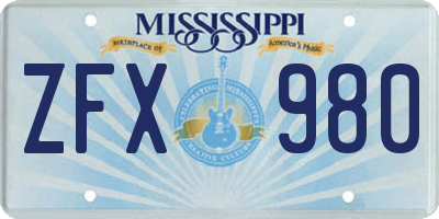MS license plate ZFX980