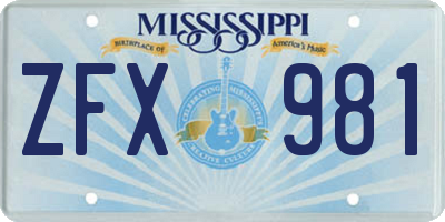MS license plate ZFX981
