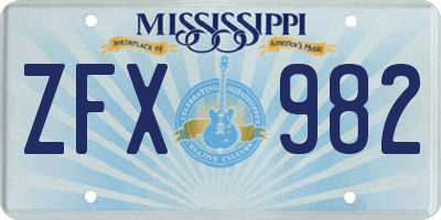 MS license plate ZFX982