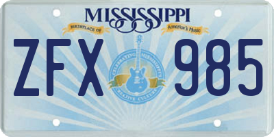 MS license plate ZFX985