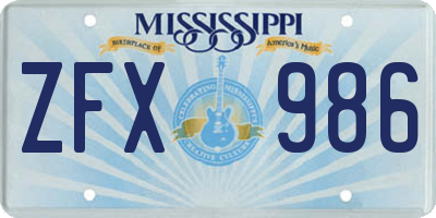 MS license plate ZFX986