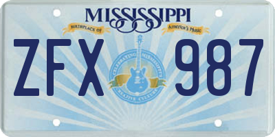 MS license plate ZFX987