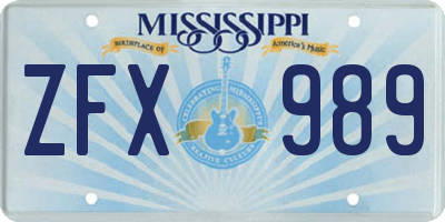 MS license plate ZFX989