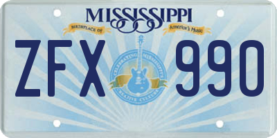 MS license plate ZFX990