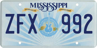 MS license plate ZFX992