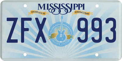 MS license plate ZFX993