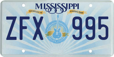 MS license plate ZFX995