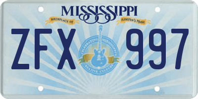 MS license plate ZFX997
