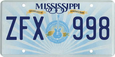 MS license plate ZFX998