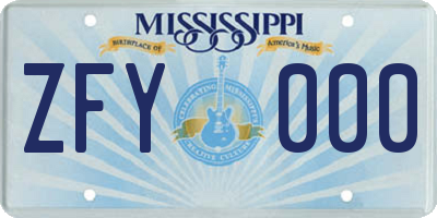 MS license plate ZFY000