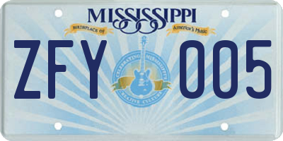 MS license plate ZFY005