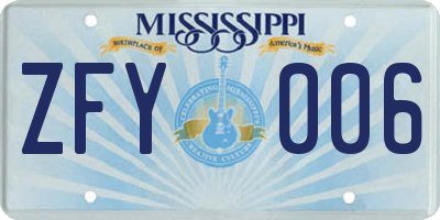 MS license plate ZFY006