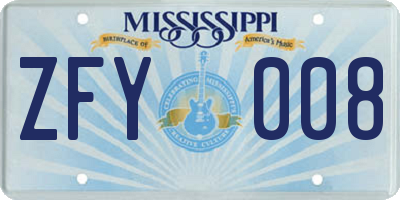 MS license plate ZFY008