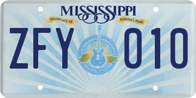 MS license plate ZFY010