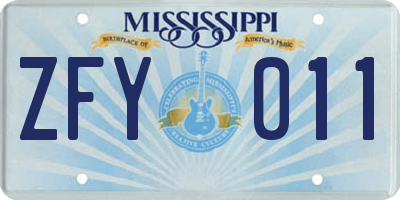 MS license plate ZFY011